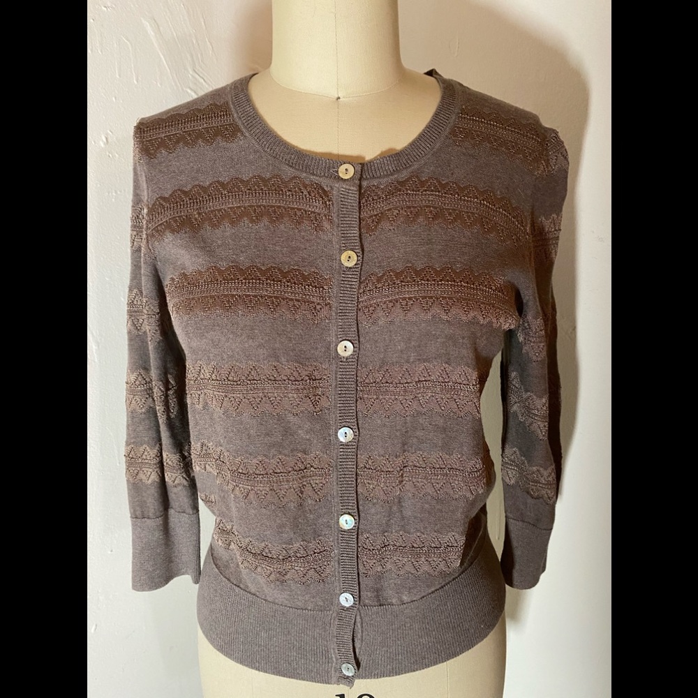 Anthropologie taupe Matt and shine cardigan.